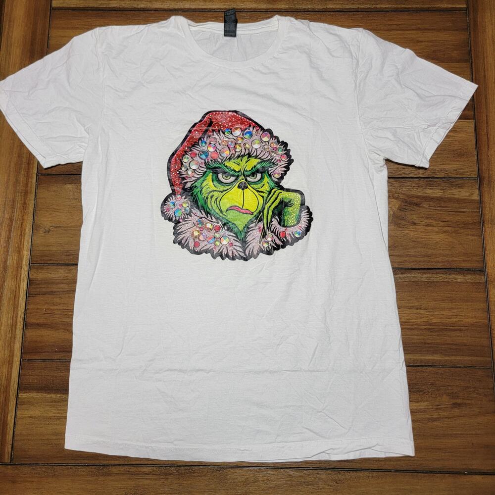 Grinch Blinged Out Unisex White Tee (Gildan) - Size Medium